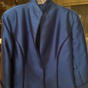 Cobalt Blue Silk Beaded Jacket; Good Condition; Size 12